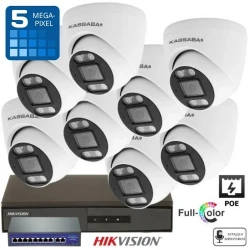 HIK8IPD - 5MPX PoE система с 8 IP куполни камери с Dual Light, вграден микрофон и цветно нощно виждане + 8 канален NVR Hikvision и PoE суич