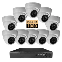 10DNR - Full HD 2MPX комплект с 10 бр. вандалоустойчиви куполни камери и 16 канален 5 в 1 DVR