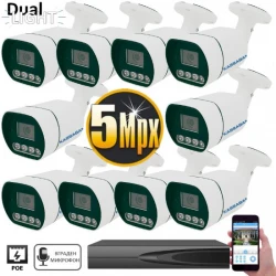 10IP50BLSA-POE - 5MPX IP комплект с  10 Външни PoE IP камери DUAL LIGHT  с микрофон и 4К 10-канален NVR
