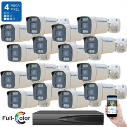 16IP32DL - Ultra HD IP система с 16 външни 4MPX камери с цветна нощна картина и микрофон и 16 канален NVR 8MPX 4K
