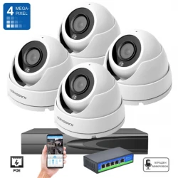 IP цифров комплект с 4бр външни 4MPX PoE куполни камери с микрофон, 10 канален 4K 8MPX NVR и PoE Суич - 4IP4MDA-PoE