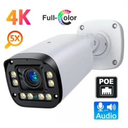 4IPMV4K — 4 канален 8MPX 4K комплект с IP моторизирани камери с Full Color цветно нощно виждане до 60м, микрофон, говорител и 10 канален 4K NVR и PoE суич