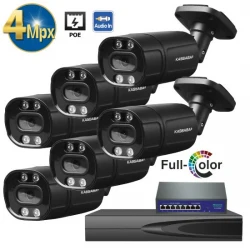 6BL4IP — PoE цифров IP комплект с 6бр. камери 4MPX Dual Light с цветен нощем режим и микрофон, 10 канален 4K NVR и 6+2 PoE суич