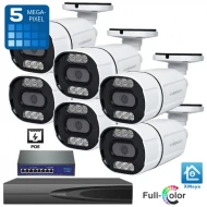 IP PoE система за видеонаблюдение с 6 броя 5MPX външни камери с микрофон, Dual Light подсветка, AI фунцкии, 10-канален 8MPX 4K NVR и суич – 6DL3750-POE