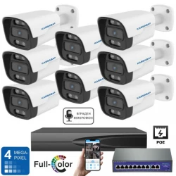 IP комплект с 8 външни PoE камери 4MPX с микрофон и Dual Light, 10 канален 4K 8MP NVR, PoE суич и кабели - 8IP35POE