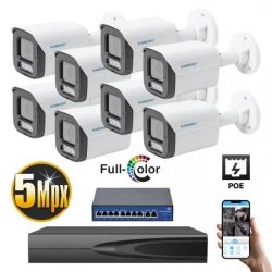 Цифров IP комплект с 8бр. външни PoE камери 5MPX Dual Light с микрофони и цветно нощно виждане 4K NVR и PoE суич - 8IP5M30-PoE