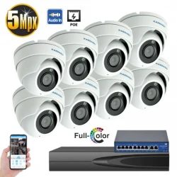 Star Light цифров PoE комплект с 8бр. 5MPX IP камери с микрофон и цветно нощно виждане, 10 канален 8MPX NVR и PoE суич - 8IP5MDA-PoE