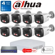 DAH8BIPL - 8 канален 4MPX Dahua комплект с IP булет PoE камери с хибридна подсветка и микрофон, 8 канален NVR Dahua и 8 портов PoE суич