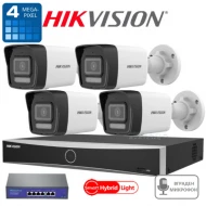 HIK4BIPH - 4 канален IP POE комплект 4бр. камери 4MPX с микрофон и Dual Light цветно нощно виждане, 4 канален 4К NVR Hikvision и PoE суич