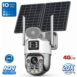10MPX Двойна Соларна Камера 4G, 20x Zoom, с два 10W мощни панела, цветно нощно виждане, микрофон 31200mAh батерия - Hi-DC4G-AOV-20X
