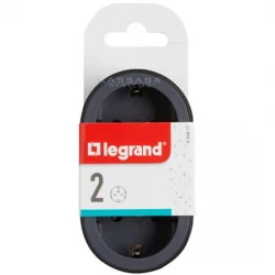 Разклонител-щепсел Legrand 2X2P+E черен един ред две гнезда